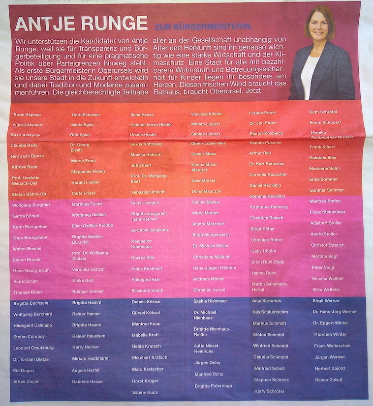 Anzeige des Unterstützerkreises für Antje Runge in der Oberurseler Woche vom 18. 2.2021